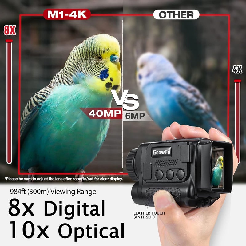 GeowFiiTech منظار الرؤية الليلية، نظارات رؤية ليلية رقمية 4K بالأشعة تحت الحمراء مع 850 نانومتر، 40 متر صورة وفيديو 4K، مدى 984 قدم، زوم 8X، بطارية قابلة للشحن، بطاقة 32 جيجابايت للصيد والتخييم والمغامرة - Image 5